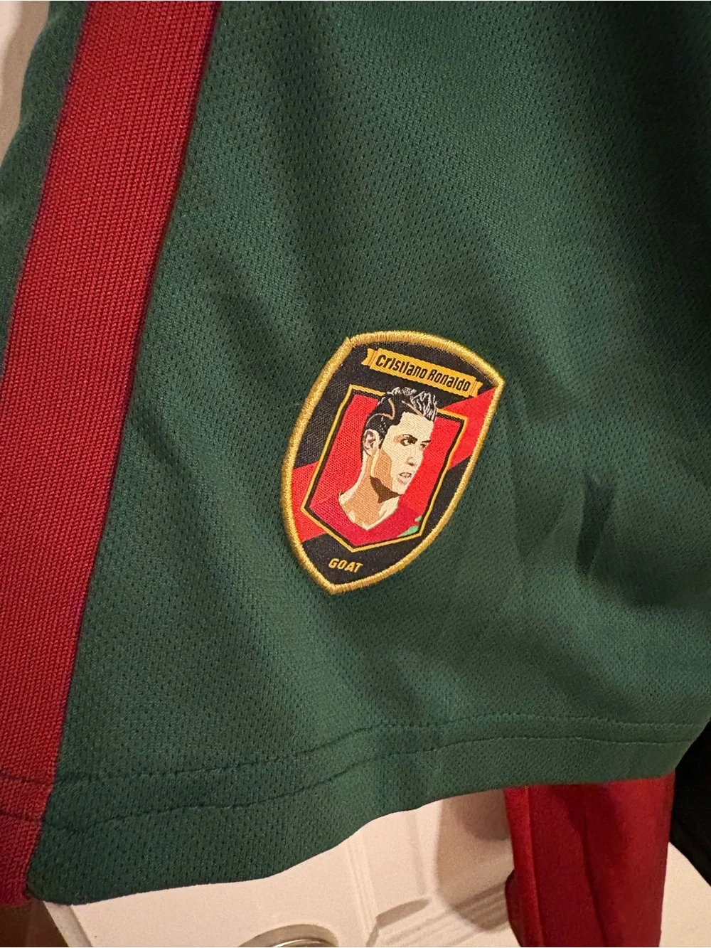 Ronaldo Red and Green Athletic Soccer Jersey & Shorts with Crest